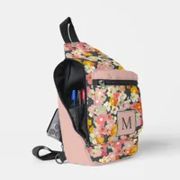 Chic Monogram Initial Floral Pink Sling Bag