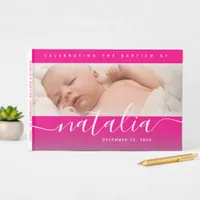 Pink Baby Photo Baptism Christening Cross Glitter Guest Book