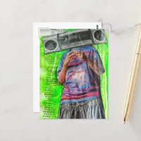 Surreal Alarm Clock Boombox Head Woman Postcard
