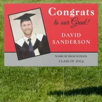 Congrats 2024 Grad Photo Name Red Silver Gray Sign