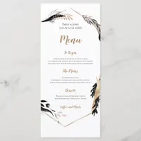 Boho Gold and Black Feather Leaves Frame Wedding Menu