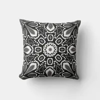 Tribal Lily Black White Geometric Mandala Cushion