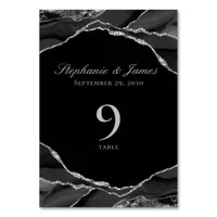 Elegant Black Silver Agate Wedding Table Number