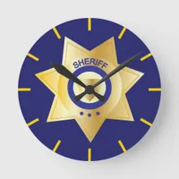 Sheriff Gold Star Badge Novelty Round Clock