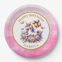 Pretty Pink, Purple and Gold Unicorn Birthday  Paper Plates