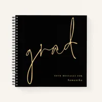 Grad Gold Script Black Graduation Guest Book