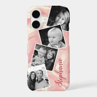 Pink Marble Photo Collage Personalized Name iPhone 17 Case