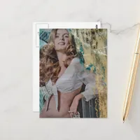 Pretty Retro lady with pearls Mixed media collage Postcard