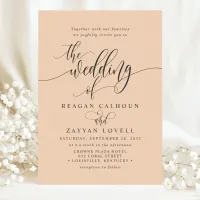 Soft Peach Simple Modern Script Wedding Invitation