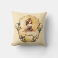 Magical Little Girl Reading a Book  Throw Pillow