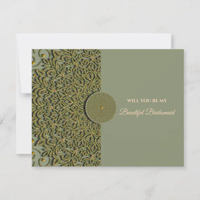 Elegant Modern Sage green gold bridesmaid proposal Invitation