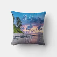 Seas The Day Tropical Beach Throw Pillow