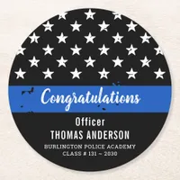Police Retirement Graduation Party Thin Blue Line Round Paper Coaster