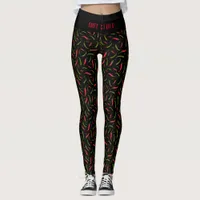 Hot Stuff Fun Red Green Chilli Peppers Black Leggings