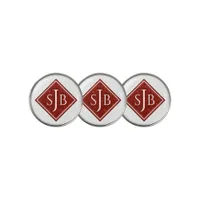 Elegant Red Marble Diamond Monogram Golf Ball Marker