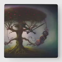 I Spy With My Big Eye - Surreal Tree AI Art Square Wall Clock