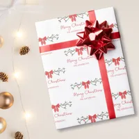 Merry Christmas | Holly & Red Bow | Personalized Wrapping Paper