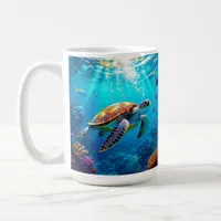 Sea Turtle Colorful Underwater Scene   Coffee Mug