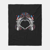 Skeleton Hand Heart USA Patriotic American Bold  Fleece Blanket
