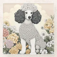 Poodle in Whimsical Flowers  Glass Coaster