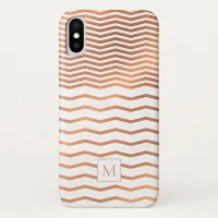 Chic Copper and Rose Gold Foil Chevron Monogram iPhone X Case