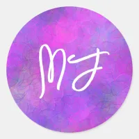 Monogrammed Purple and Pink Bokeh   Classic Round Sticker