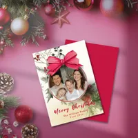 Elegant Photo Ornament Family Name Christmas Holiday Card