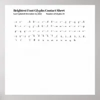 Brightest Script Font Glyphs Contact Sheet Poster