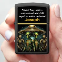 Aliens Gather by Golden Spaceship at Area 51 Zippo Lighter