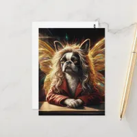 Adorable Boston Terrier Fairy in a Red Jacket Postcard