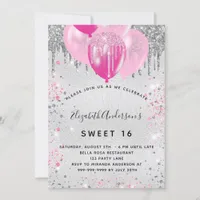 Sweet 16 birthday silver pink glitter dust  invitation