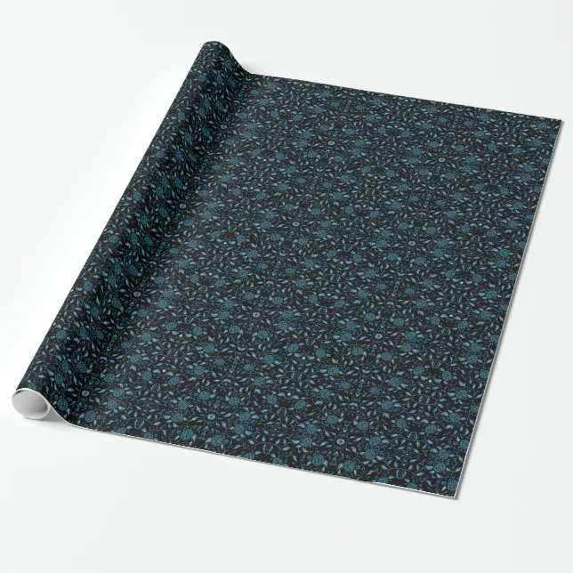 Elegant Flowery Black and Teal Damask