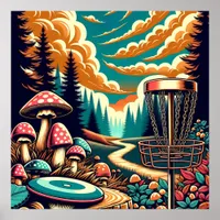 Retro Disc Golf Psychedelic Art Poster