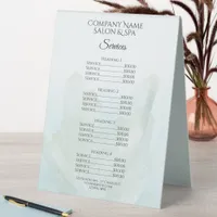 Light Ice Blue Crystals Spa Salon Services Menu Table Tent Sign