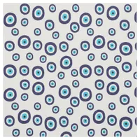 Evil Eye Navy Blue and Aqua Circles on White Fabric