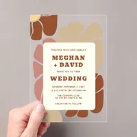Terracotta Retro Groovy Boho Chic Floral Wedding Acrylic Invitations