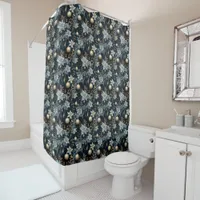 Blue and Gold Christmas Ornaments Poinsettias Shower Curtain