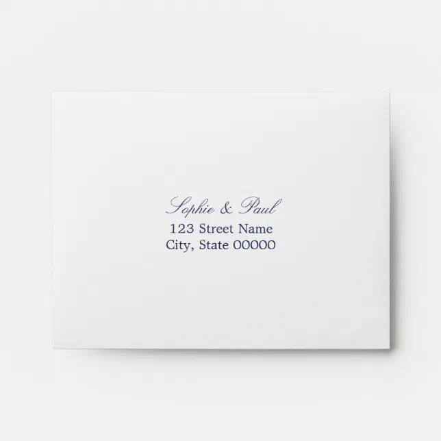 White Navy Blue Lined Self Addressed RSVP Envelope