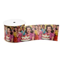 Funny Retro Pop Art Birthday Party Surprise Satin Ribbon