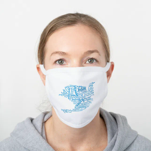 Inspirational Elegant Dove of Peace Tag Cloud White Cotton Face Mask