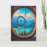 Dreamcatcher in Window Overlooking the Mountains  Card