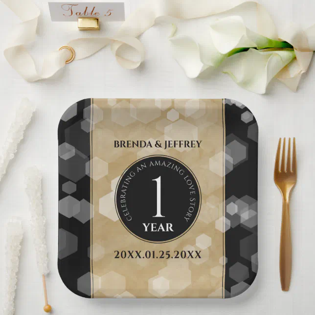 Elegant 1st Paper Wedding Anniversary Celebration Paper Plates