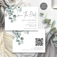 Modern Watercolor Eucalyptus QR Code Script Save The Date