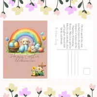 Easter Animal Rainbow Pink Bunny Lamb Family Card