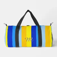 Summer Beach Blue and Yellow Stripes Personalized Duffle Bag