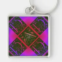 Dad Fancy Typography Pattern Black & Purple Keychain