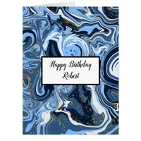 Big Personalized Blue and Gold Marble Birthday   Card