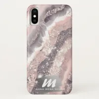 *~* QR Silver AP66 Glitter Pink Agate  iPhone X Case