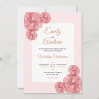 Pink Poppy Frame Elegant Floral Watercolor Wedding Invitation