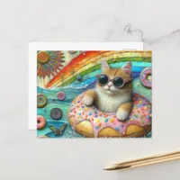 Adorable Cat in a Doughnut at the Lake Postcard